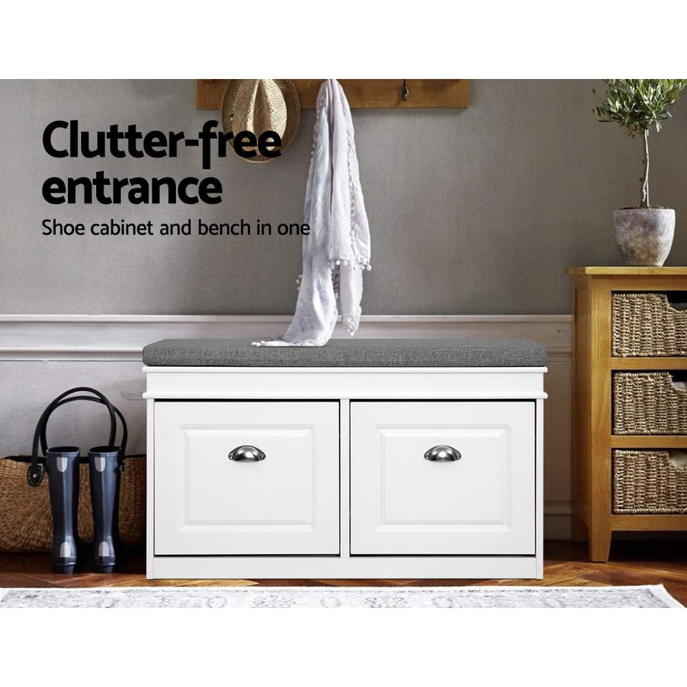Shoe Cabinet Bench – Adjustable Storage, White E1 MDF