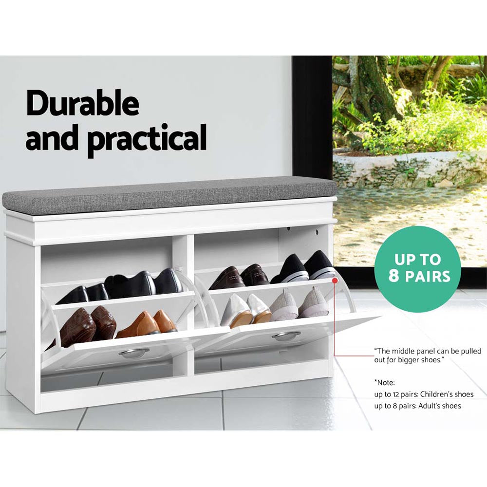 Shoe Cabinet Bench – Adjustable Storage, White E1 MDF
