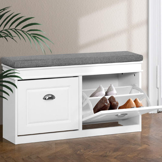Shoe Cabinet Bench – Adjustable Storage, White E1 MDF