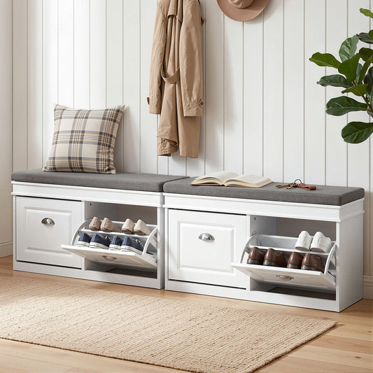 TWSC 2x Shoe Bench Set Flip Drawer White