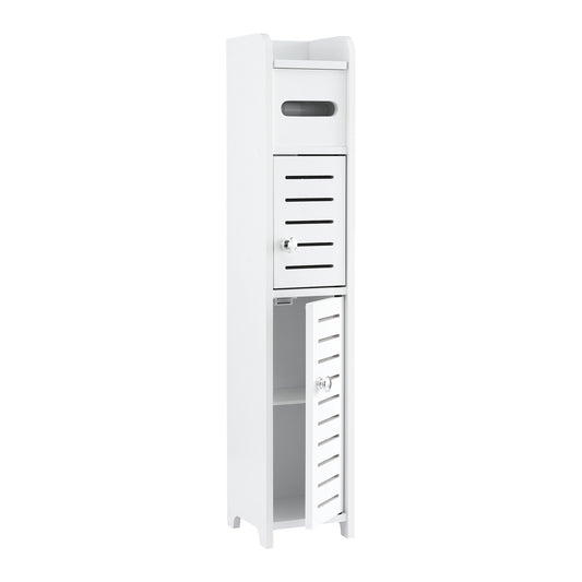 Bathroom Storage Cabinet – Slim 3-Tier Organizer with Toilet Paper Holder, White