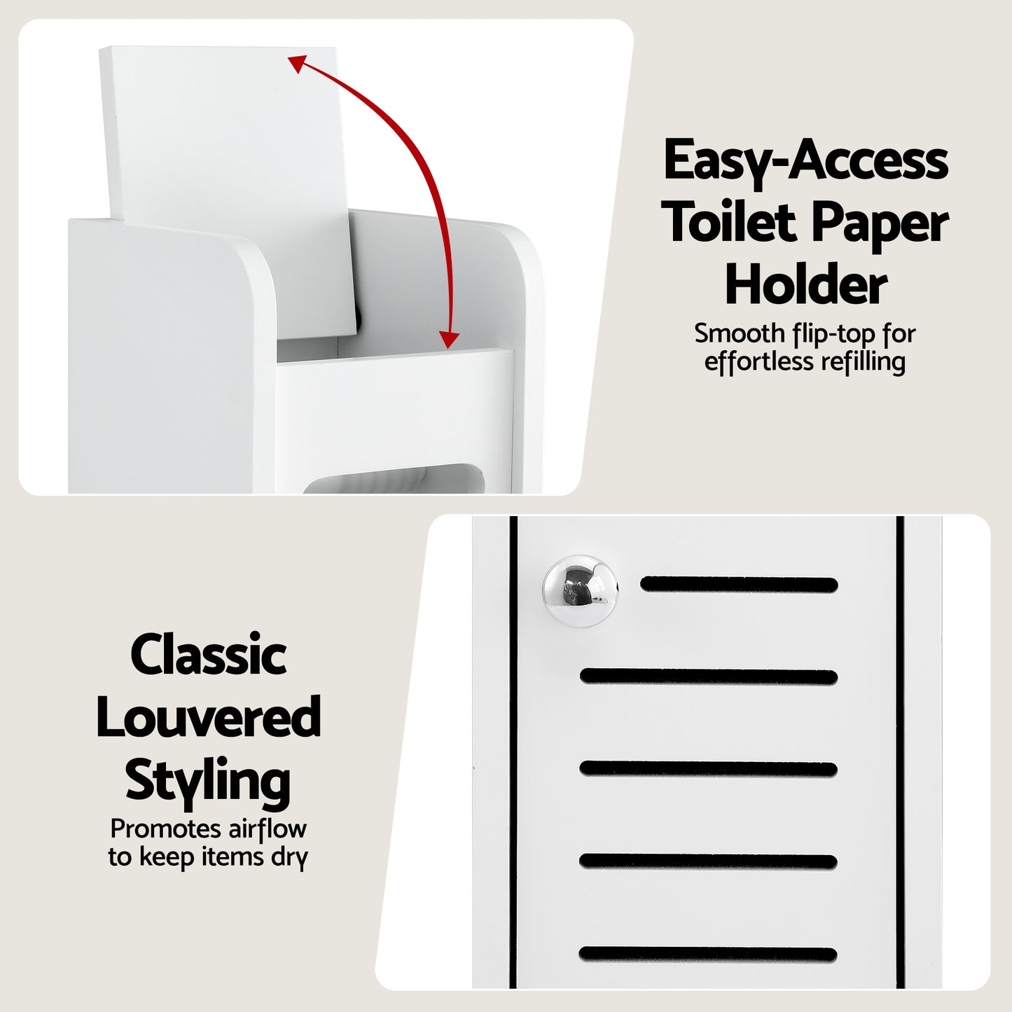 Bathroom Storage Cabinet – Slim 3-Tier Organizer with Toilet Paper Holder, White