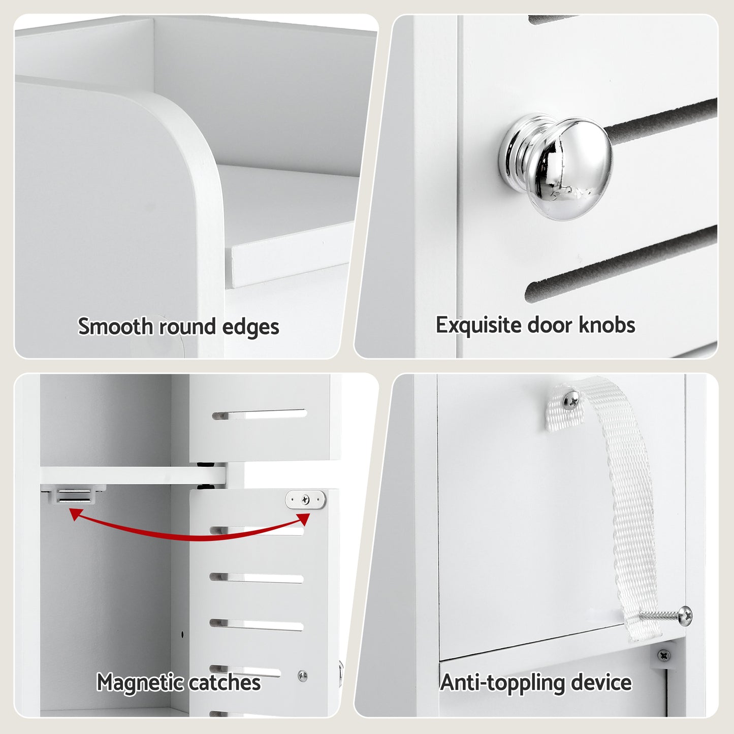 Bathroom Storage Cabinet – Slim 3-Tier Organizer with Toilet Paper Holder, White
