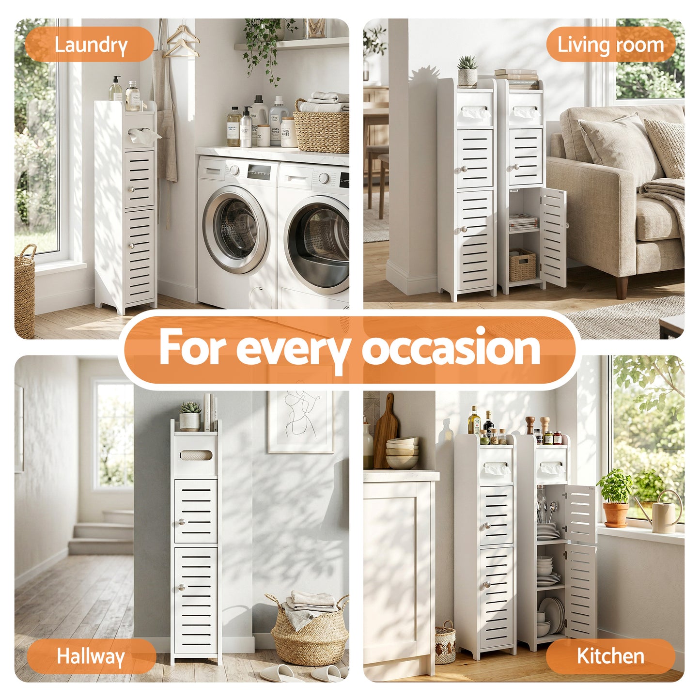 Bathroom Storage Cabinet – Slim 3-Tier Organizer with Toilet Paper Holder, White