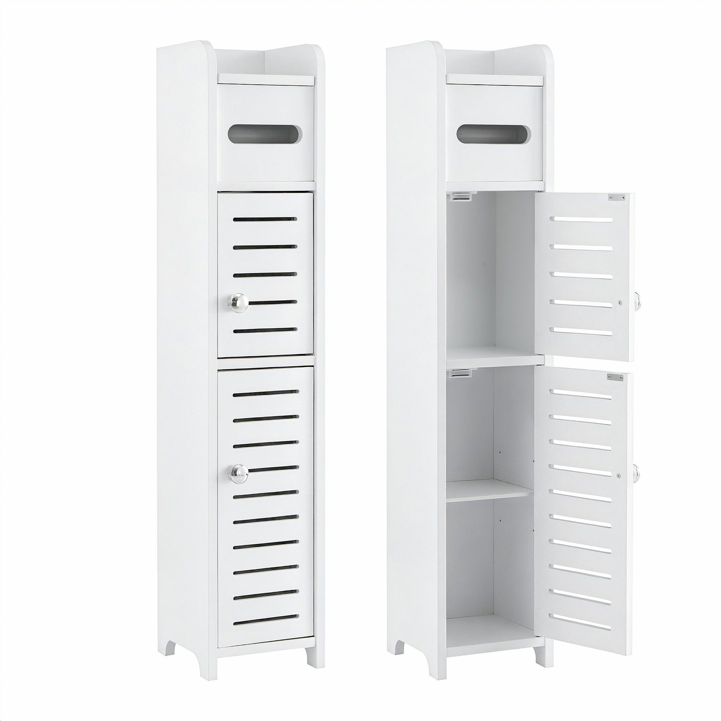 Bathroom Storage Cabinet with Toilet Paper Holder – 3-Tier, White, Slim Design