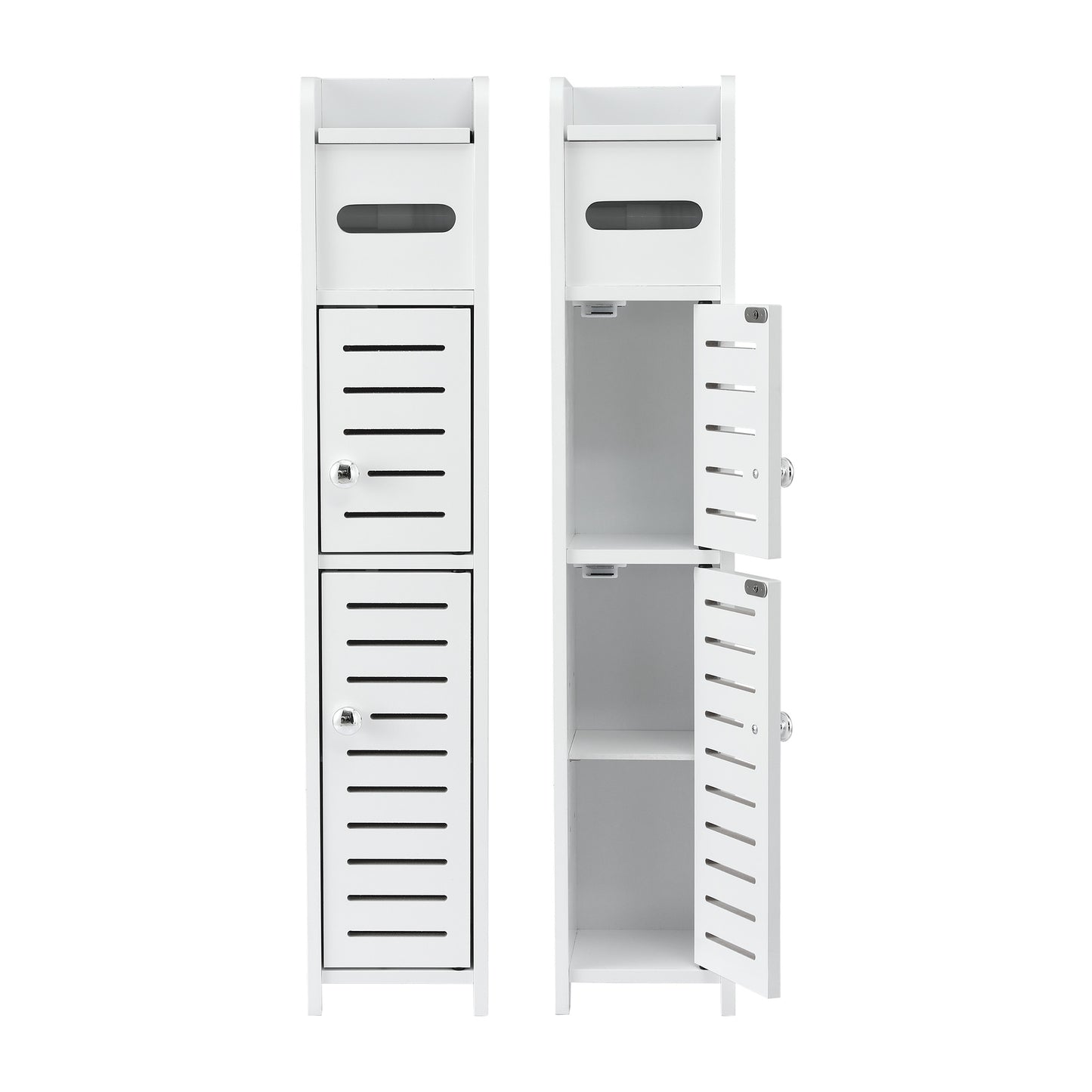 Bathroom Storage Cabinet with Toilet Paper Holder – 3-Tier, White, Slim Design