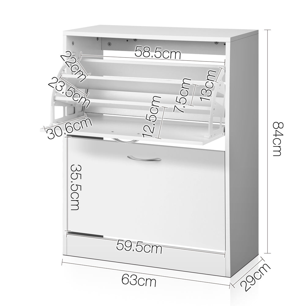 Shoe Rack Cabinet – Adjustable Shelves, White, 24 Pairs Capacity