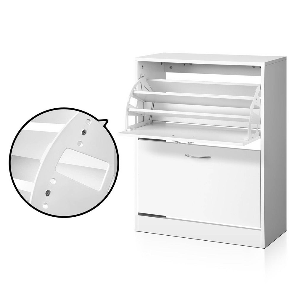 Shoe Rack Cabinet – Adjustable Shelves, White, 24 Pairs Capacity