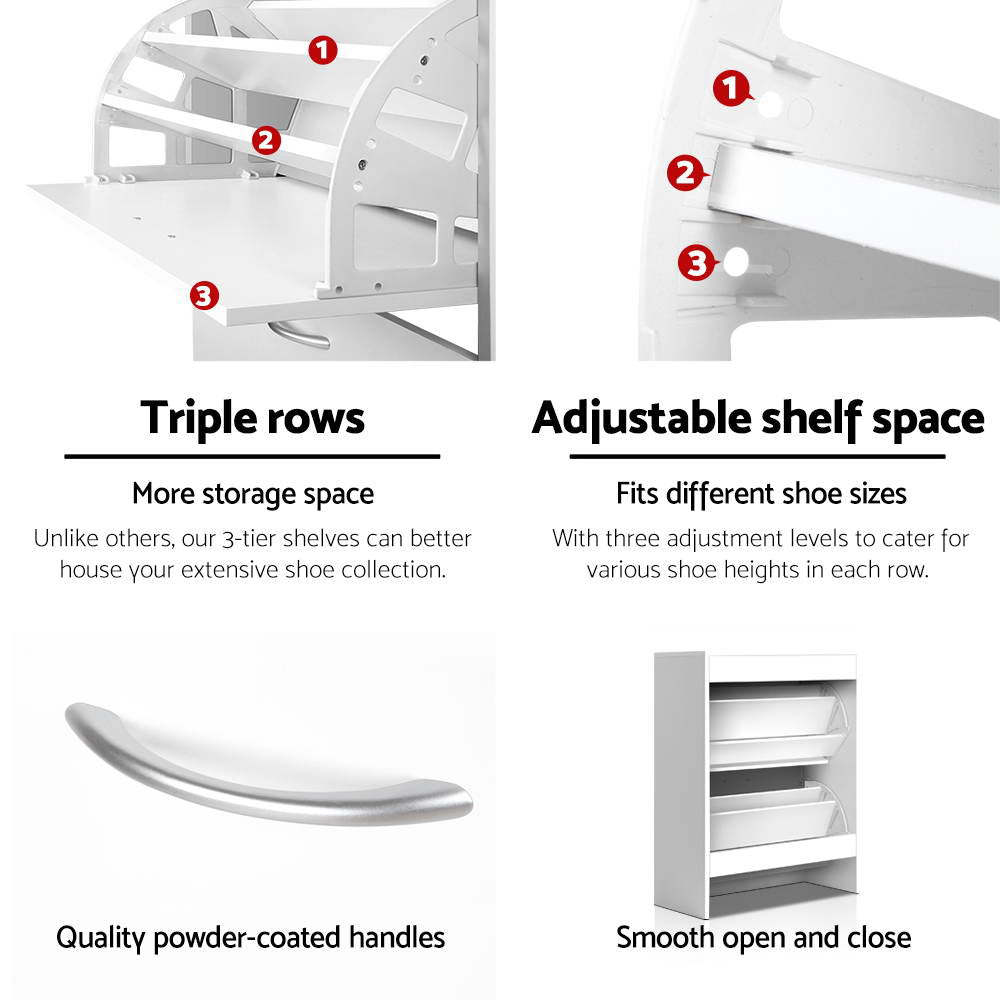 Shoe Rack Cabinet – Adjustable Shelves, White, 24 Pairs Capacity