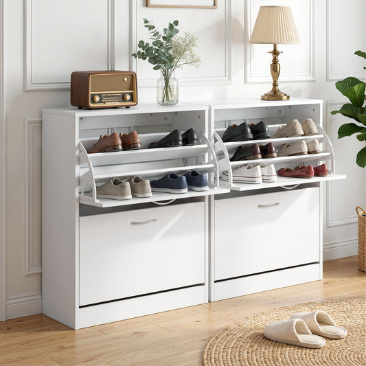 TWSC 2x Shoe Cabinet Storage Organiser 2 Flip Drawer White