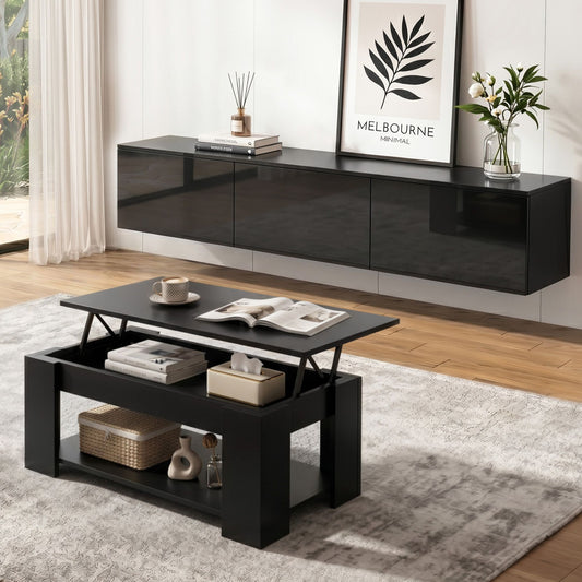 TWSC TV Unit & Coffee Table Set Storage Cabinet Black