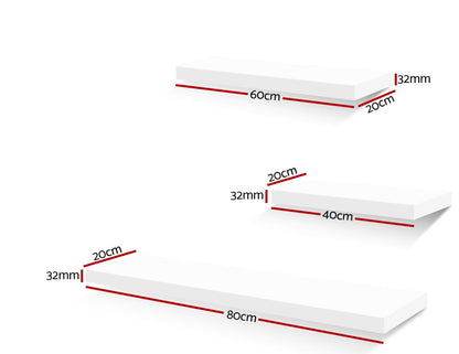 Floating Wall Shelf Set – White, 3-Piece Modern Display