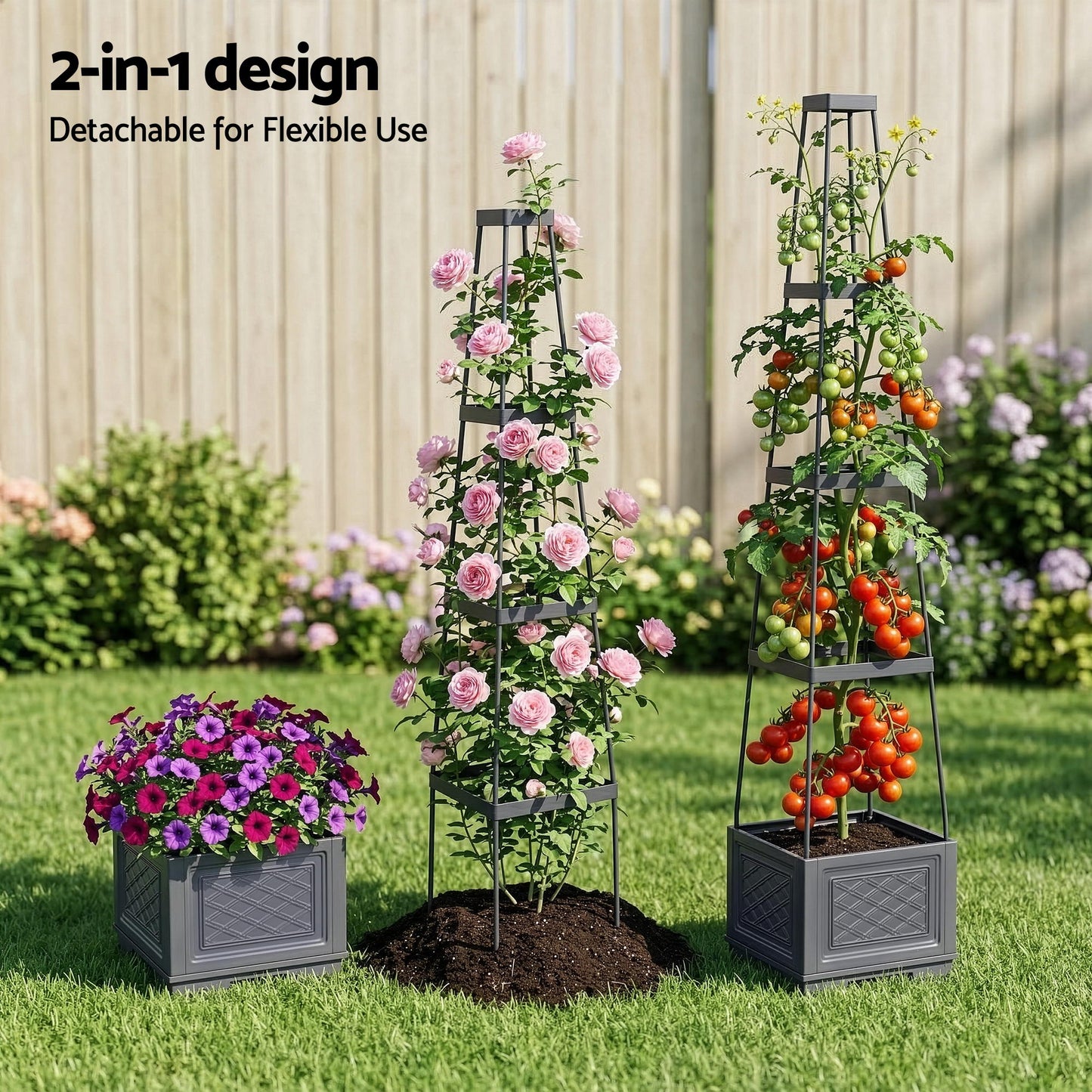 Self Watering Planter with Adjustable Trellis – Modular 4-Layer Tomato Box, 140cm