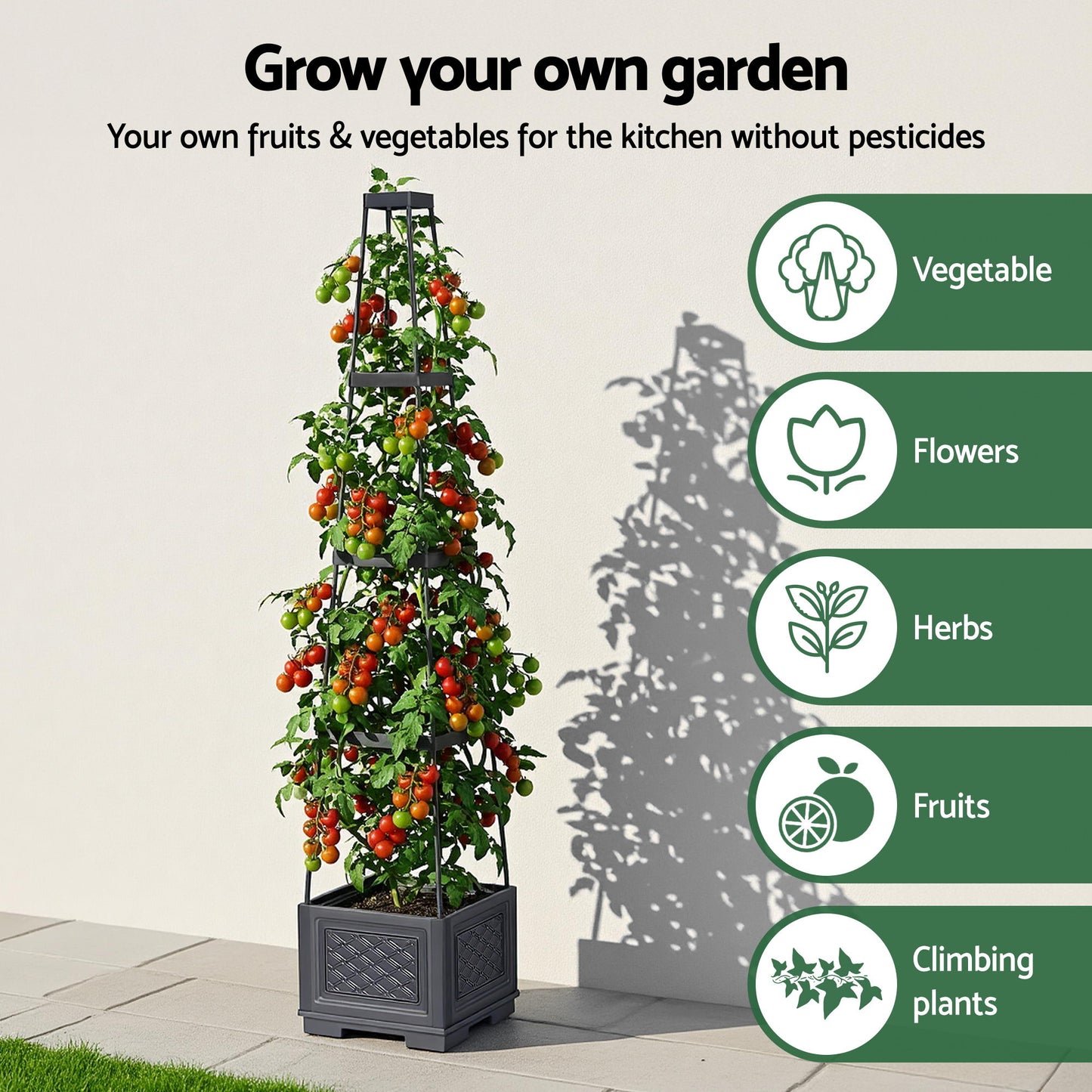 Self Watering Planter with Adjustable Trellis – Modular 4-Layer Tomato Box, 140cm