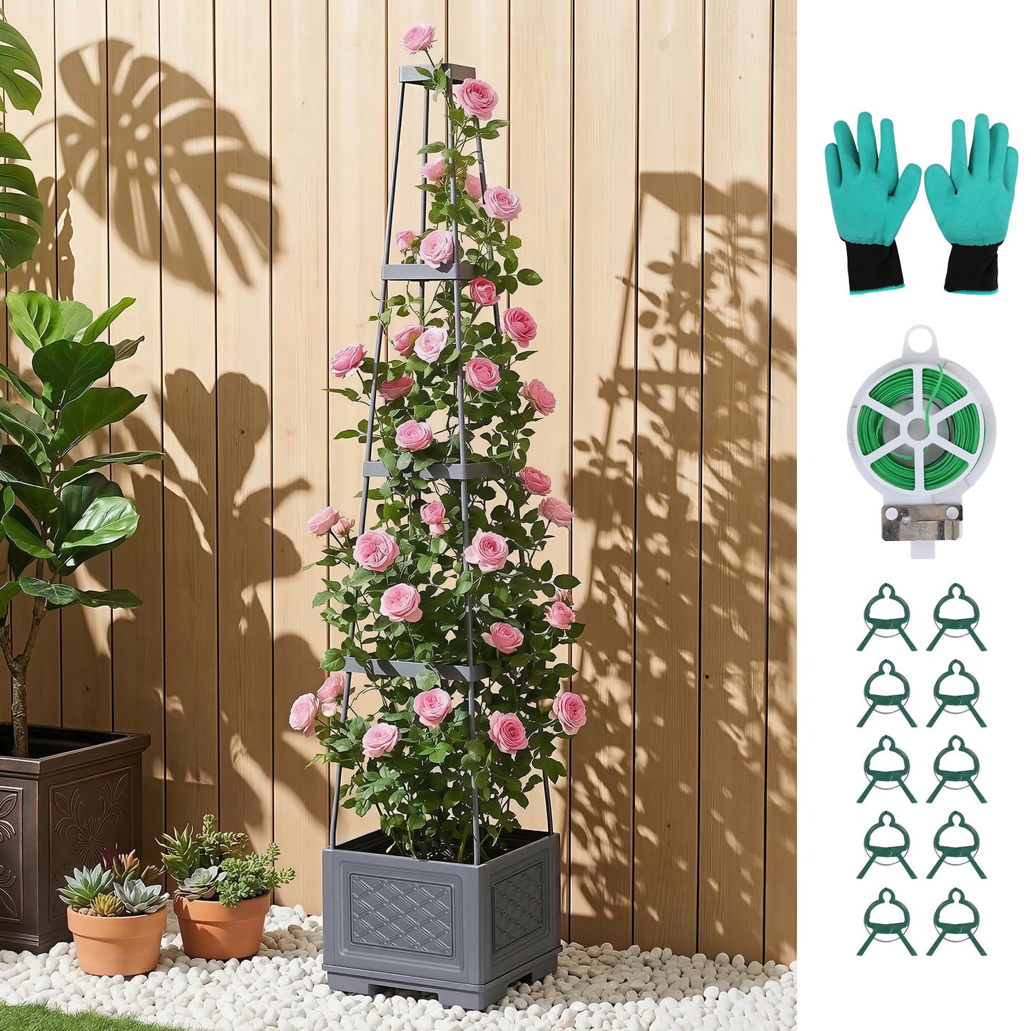 Self Watering Planter with Adjustable Trellis – Modular 4-Layer Tomato Box, 140cm