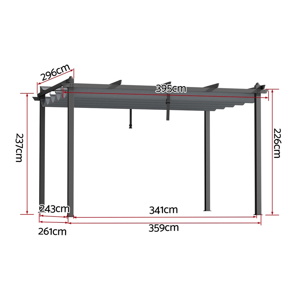 Gazebo with Adjustable Canopy – Aluminium Frame, 3x4m Grey