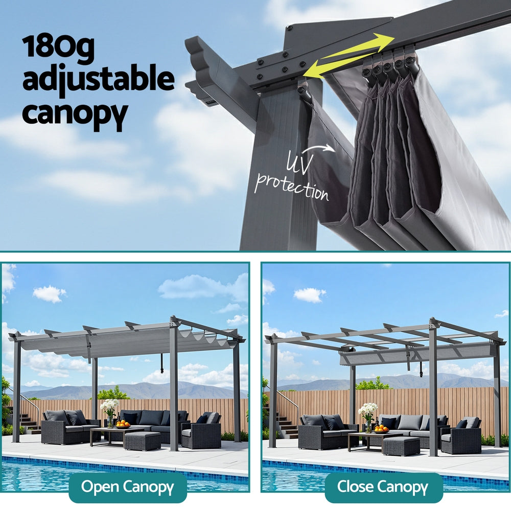 Gazebo with Adjustable Canopy – Aluminium Frame, 3x4m Grey