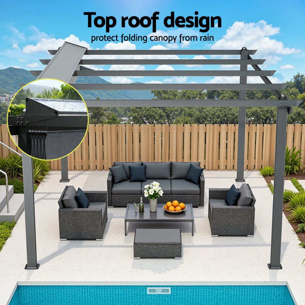 Gazebo with Adjustable Canopy – Aluminium Frame, 3x4m Grey