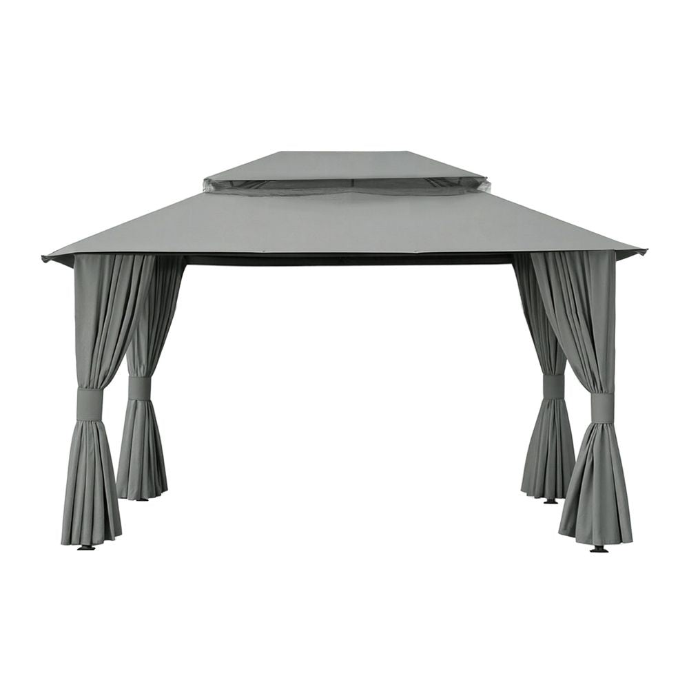 Gazebo with Ventilated Double Roof and Curtains – 3x4m Grey Steel Frame