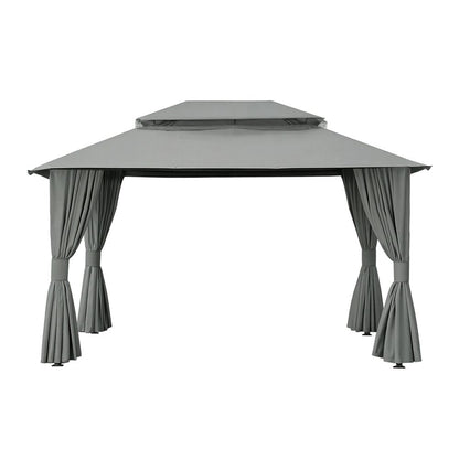 Gazebo with Ventilated Double Roof and Curtains – 3x4m Grey Steel Frame