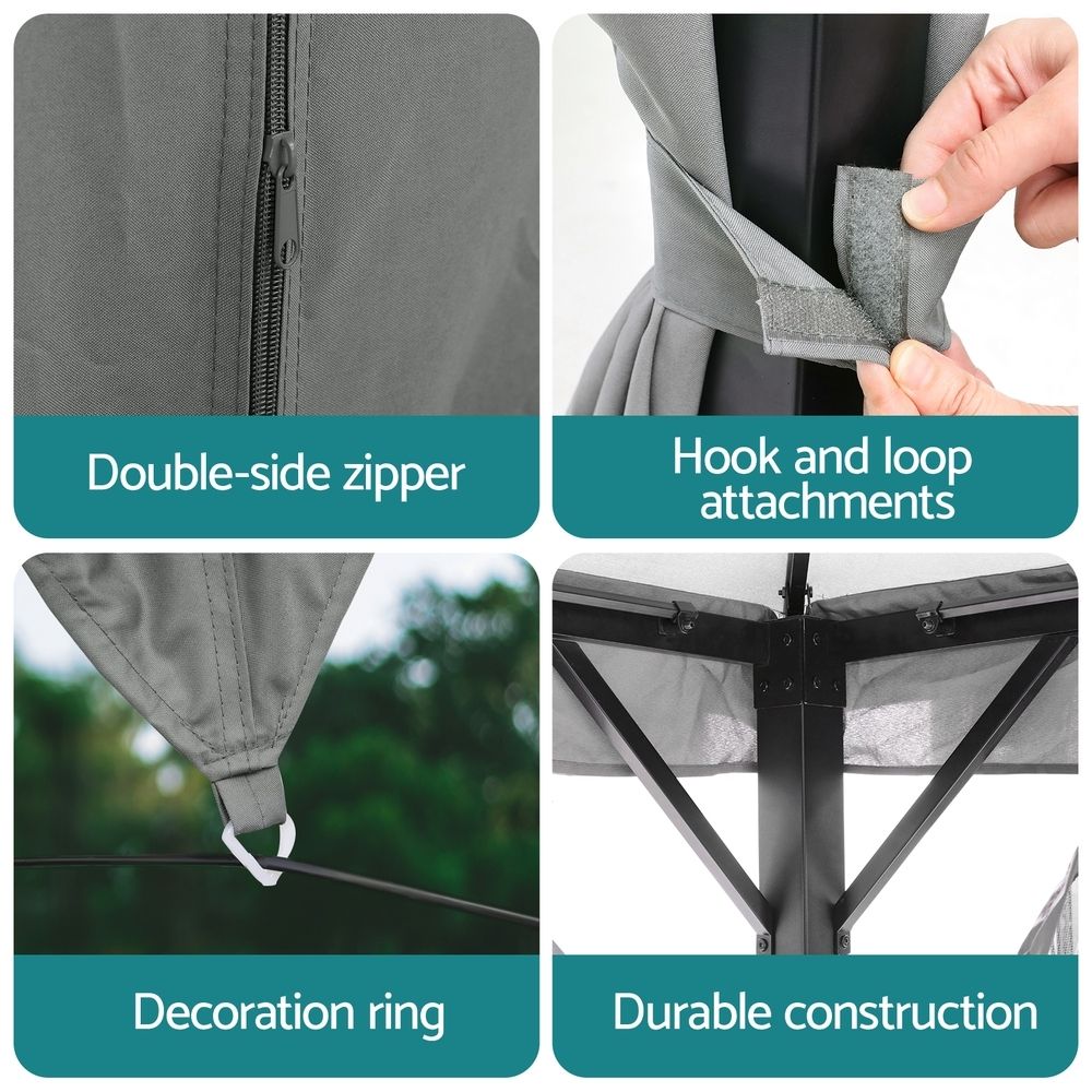 Gazebo with Ventilated Double Roof and Curtains – 3x4m Grey Steel Frame