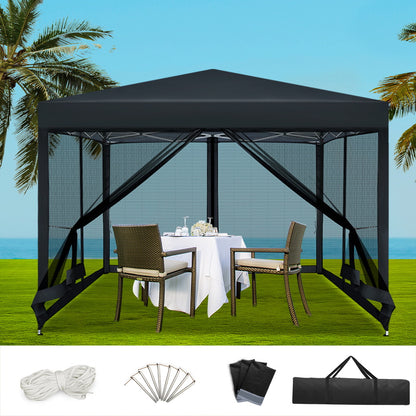 Pop-Up Gazebo with Mesh Walls – 3x3m Black Outdoor Canopy Tent