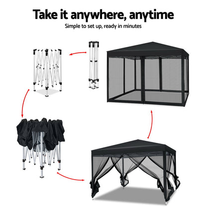 Pop-Up Gazebo with Mesh Walls – 3x3m Black Outdoor Canopy Tent