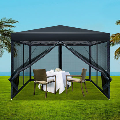 Pop-Up Gazebo with Mesh Walls – 3x3m Black Outdoor Canopy Tent