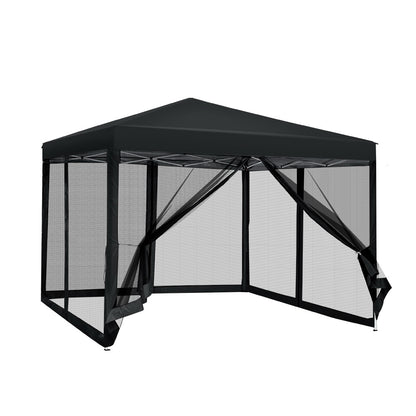 Pop-Up Gazebo with Mesh Walls – 3x3m Black Outdoor Canopy Tent