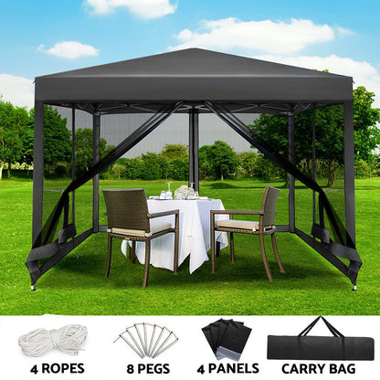 Gazebo Pop-Up Tent – UV Resistant, 3x3m, Grey Mesh Walls