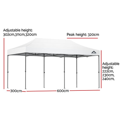 Gazebo Pop Up Marquee – 3x6 Folding Tent, White 500D Oxford Fabric