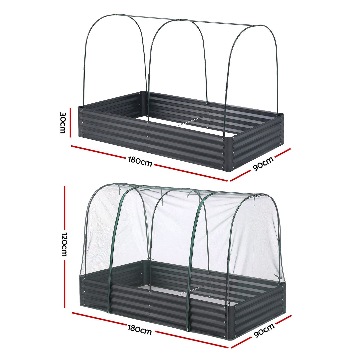 Green Fingers Raised Garden Bed with Mesh Netting Galvanised Planter Box Bird Proof 180x90x120cm