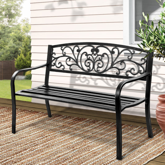 Outdoor Garden Bench – Weather-Resistant Steel, Black 3-Seater