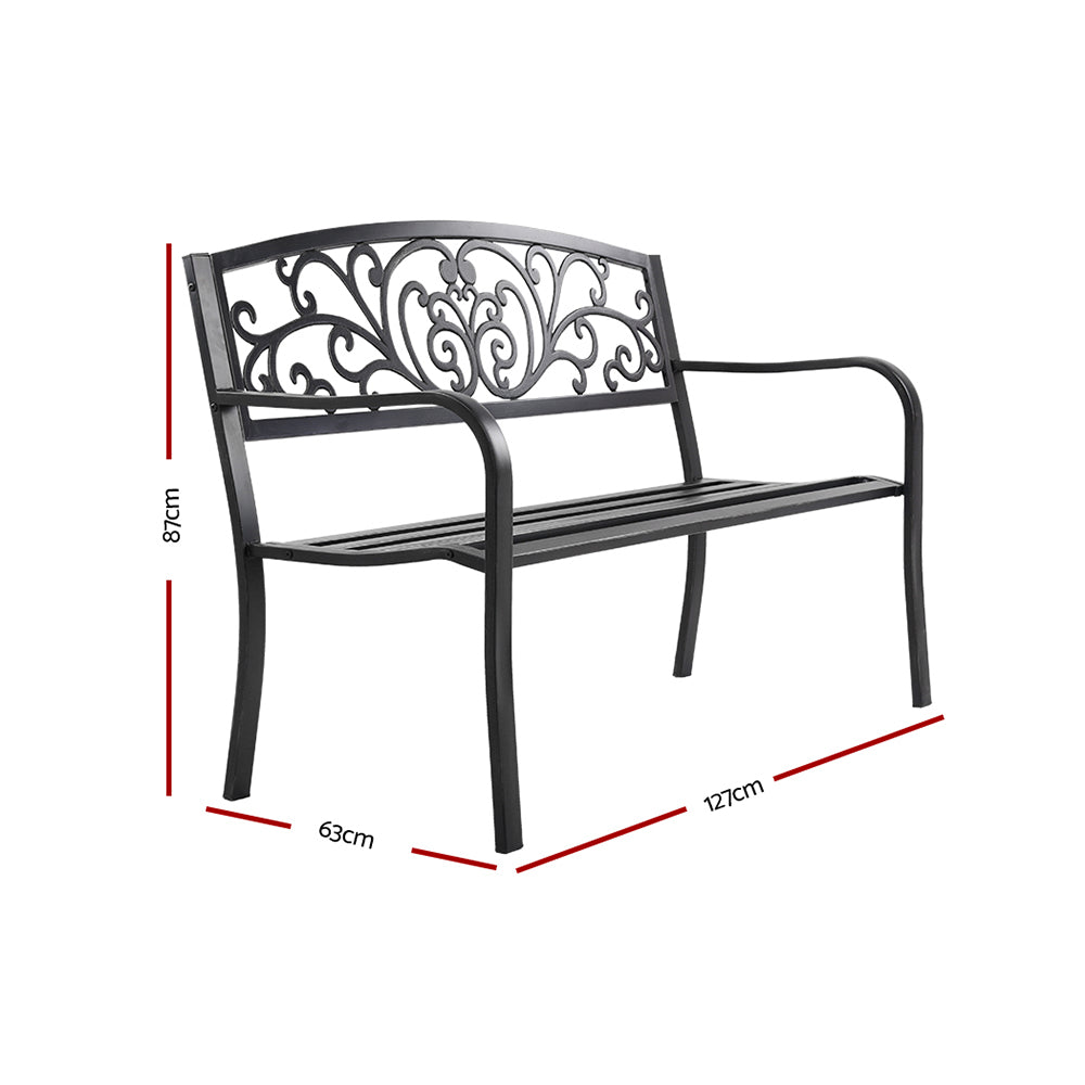 Outdoor Garden Bench – Weather-Resistant Steel, Black 3-Seater