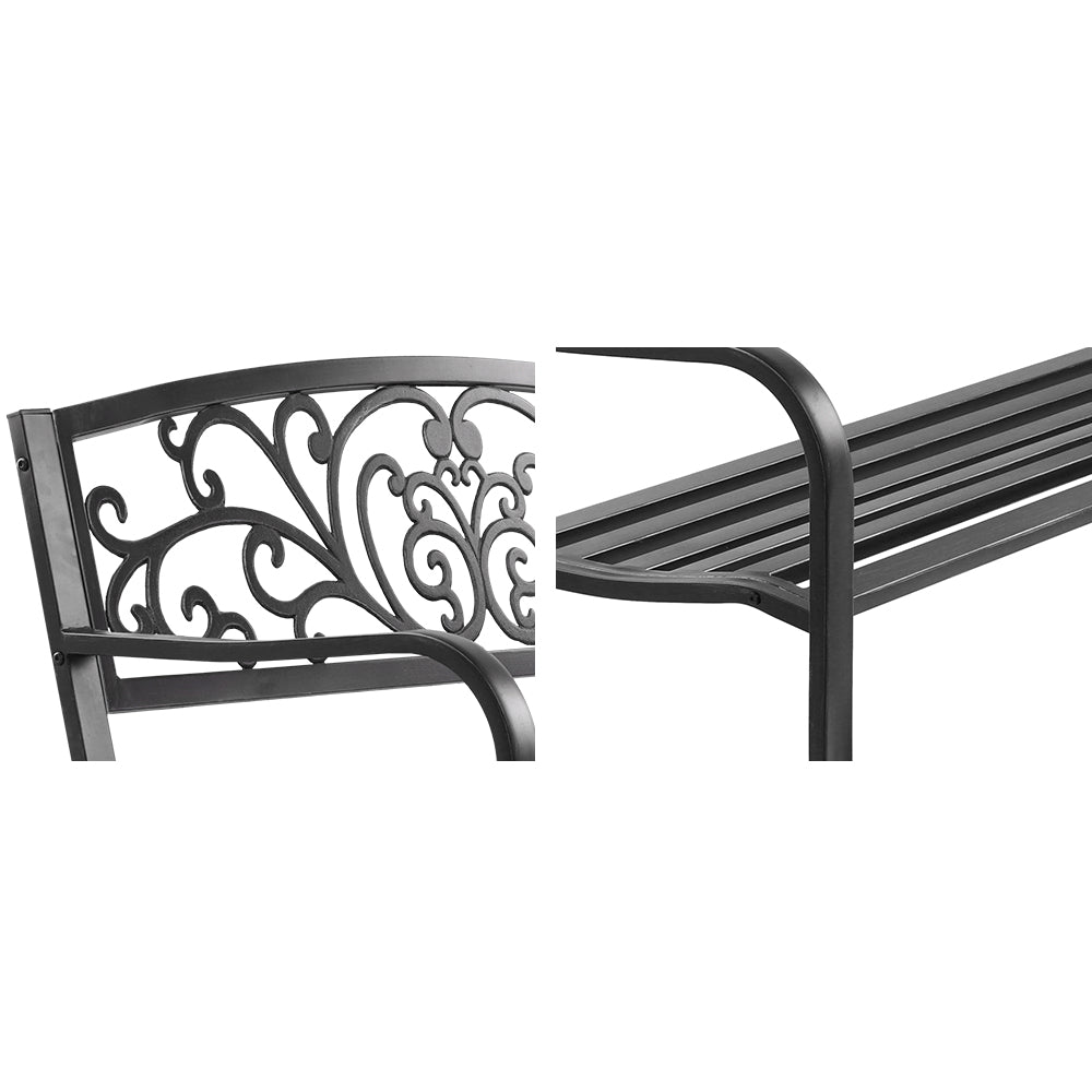 Outdoor Garden Bench – Weather-Resistant Steel, Black 3-Seater