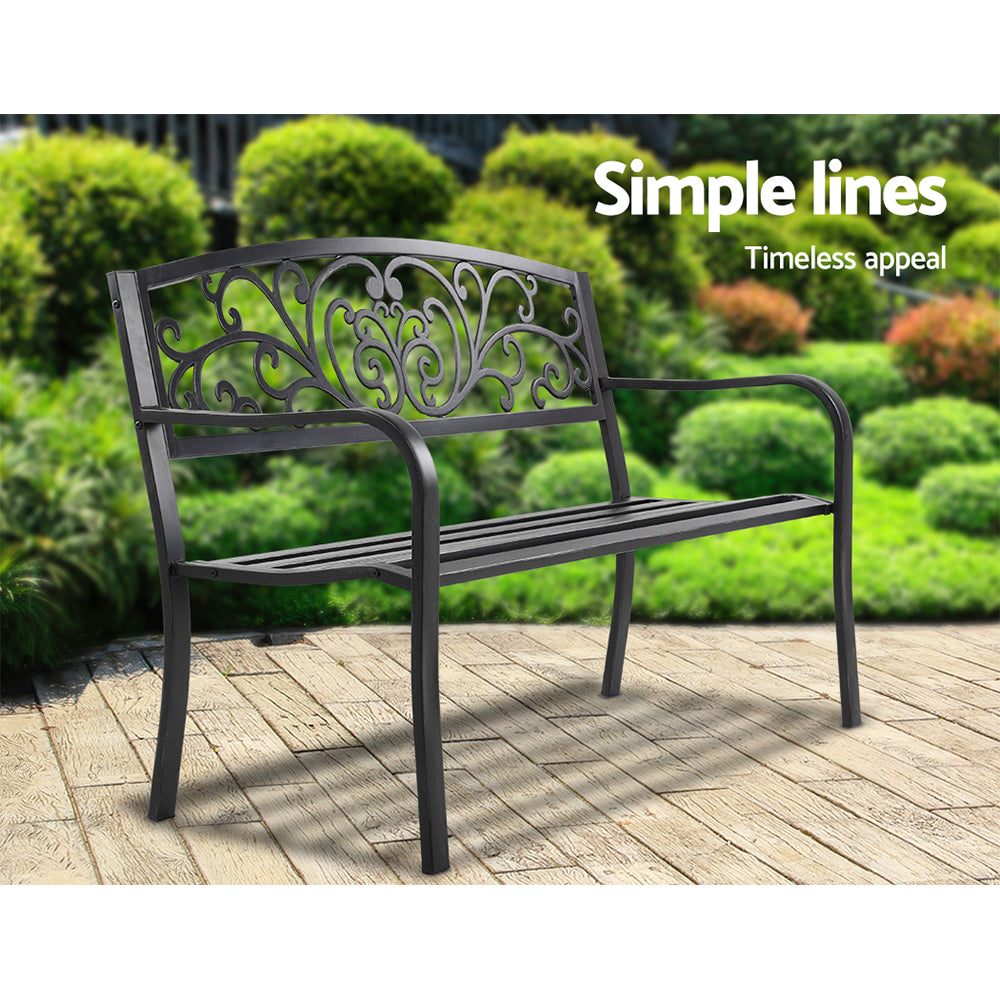 Outdoor Garden Bench – Weather-Resistant Steel, Black 3-Seater