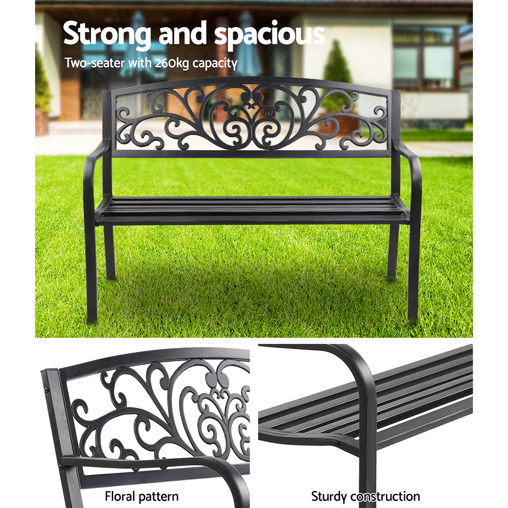 Outdoor Garden Bench – Weather-Resistant Steel, Black 3-Seater