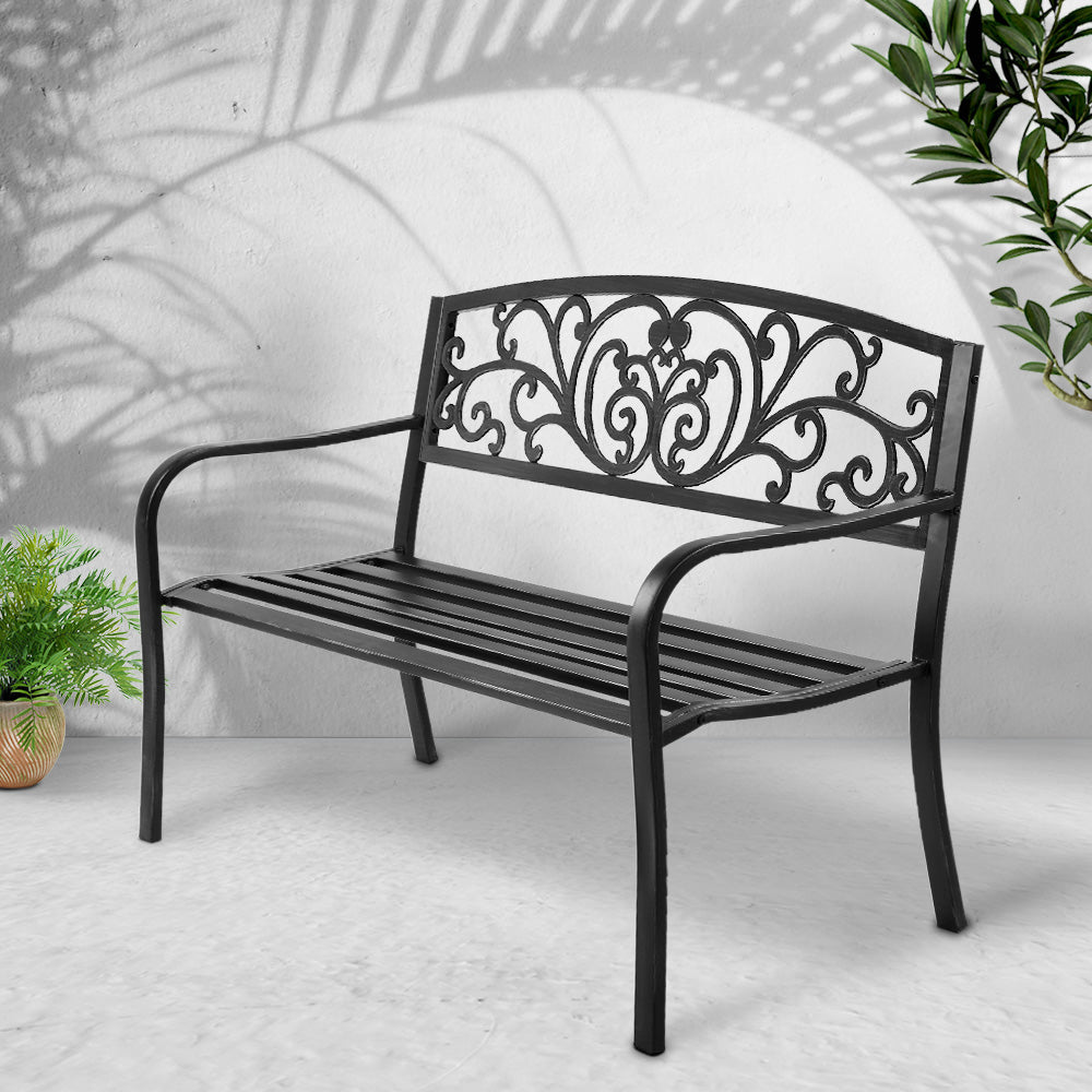 Outdoor Garden Bench – Weather-Resistant Steel, Black 3-Seater