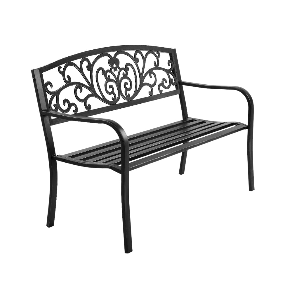 Outdoor Garden Bench – Weather-Resistant Steel, Black 3-Seater
