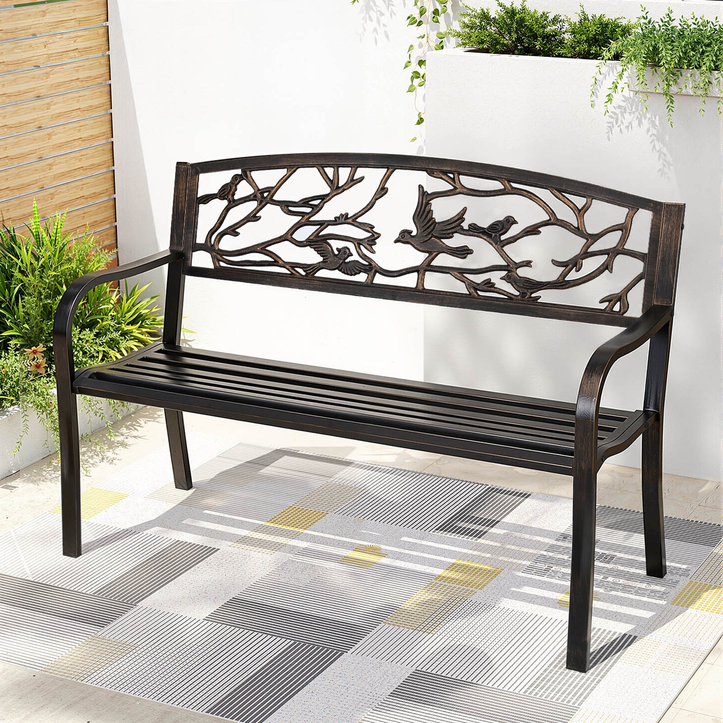 Outdoor Steel Garden Bench – 3 Seater, Bronze Finish
