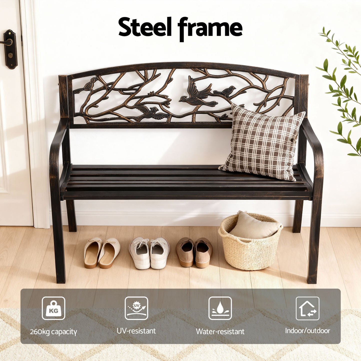 Outdoor Steel Garden Bench – 3 Seater, Bronze Finish