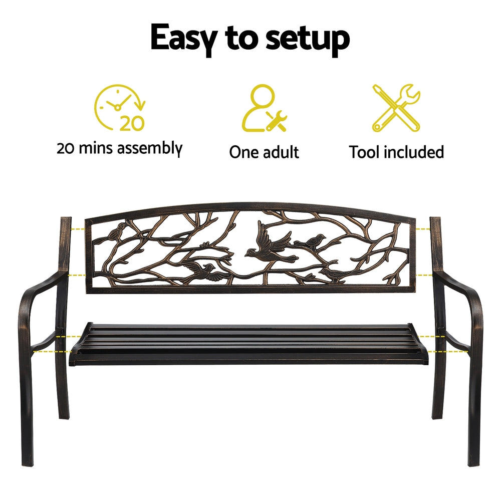 Outdoor Steel Garden Bench – 3 Seater, Bronze Finish