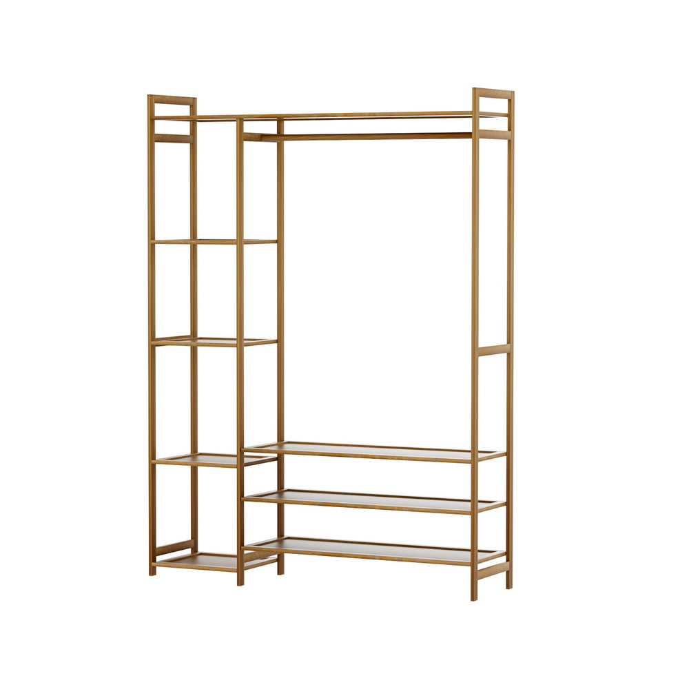 Wardrobe Clothes Rack – Bamboo, Adjustable Shelves, Walnut Finish