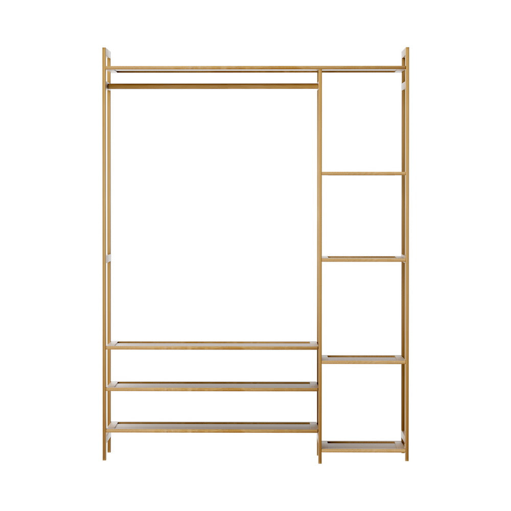 Wardrobe Clothes Rack – Bamboo, Adjustable Shelves, Walnut Finish