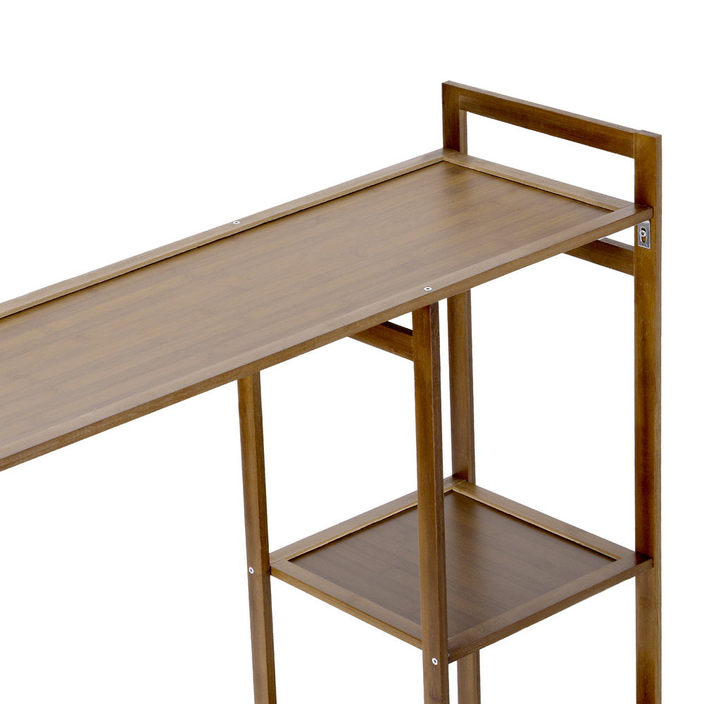 Wardrobe Clothes Rack – Bamboo, Adjustable Shelves, Walnut Finish