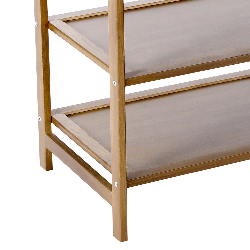 Wardrobe Clothes Rack – Bamboo, Adjustable Shelves, Walnut Finish