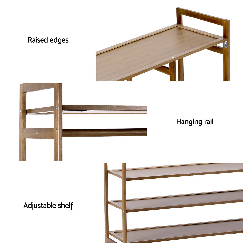 Wardrobe Clothes Rack – Bamboo, Adjustable Shelves, Walnut Finish
