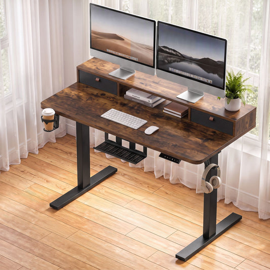 TWSC Electric Standing Desk Height Adjustable Home Office 120cm Rustic Brown