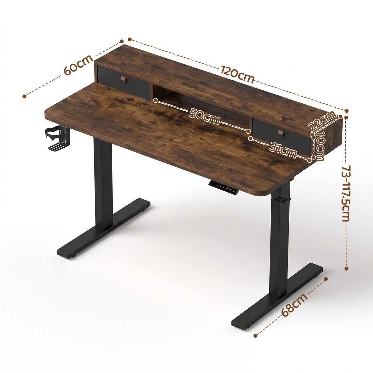 TWSC Electric Standing Desk Height Adjustable Home Office 120cm Rustic Brown
