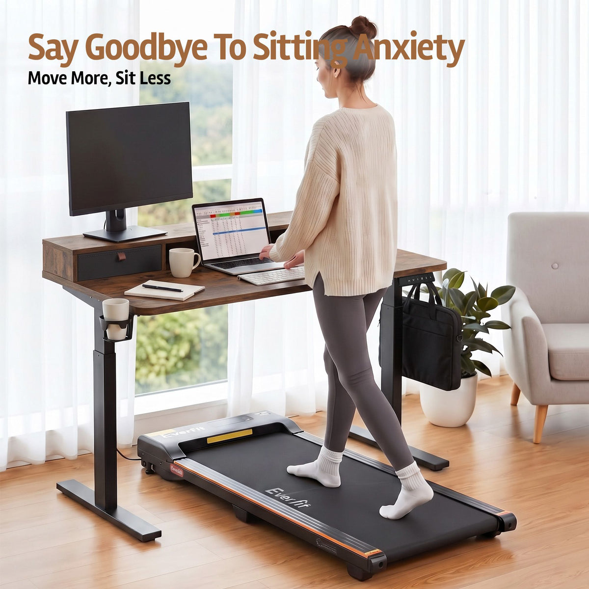 TWSC Electric Standing Desk Height Adjustable Home Office 120cm Rustic Brown